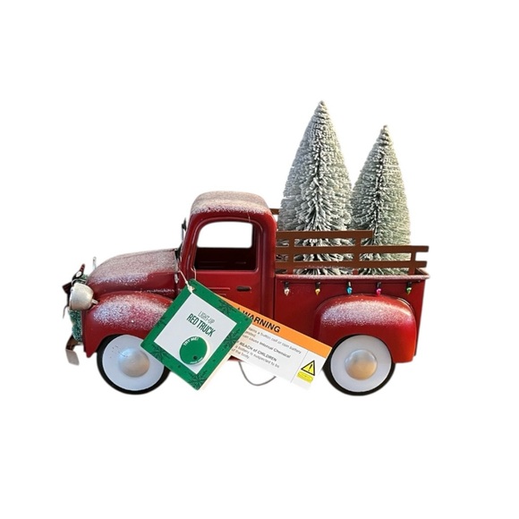 NWT Festive Voice Light Up Red Vintage Truck Christmas Decor w/ Trees - Picture 2 of 14
